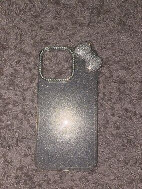 Hello Kitty Silver Glitter iPhone 15 Pro Max Case with bow